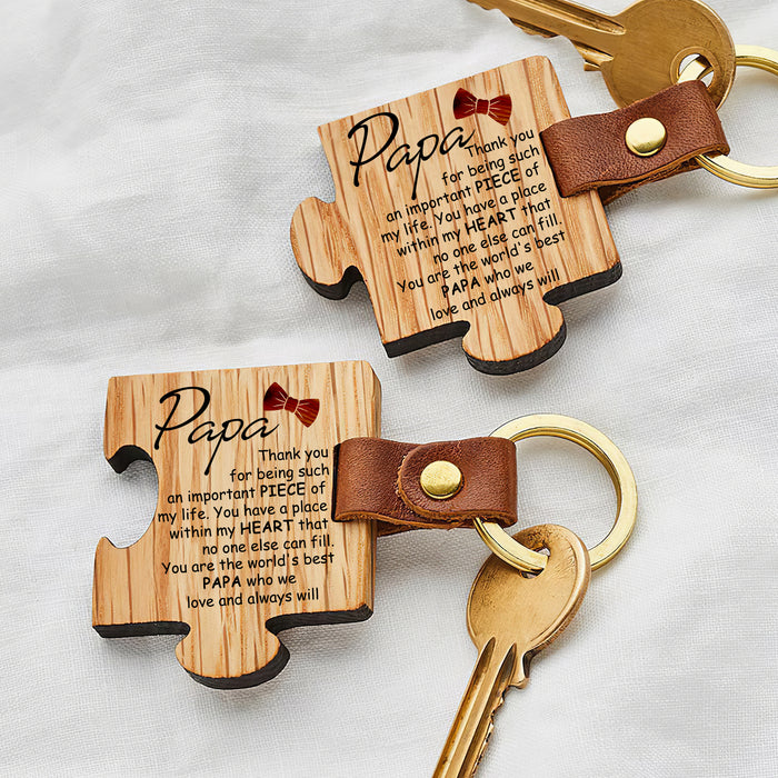 Papa, Thank You For Being Such An Important Piece Of My Life - Gift For Dad, Father's Day Gift - Wooden Puzzle Keychain