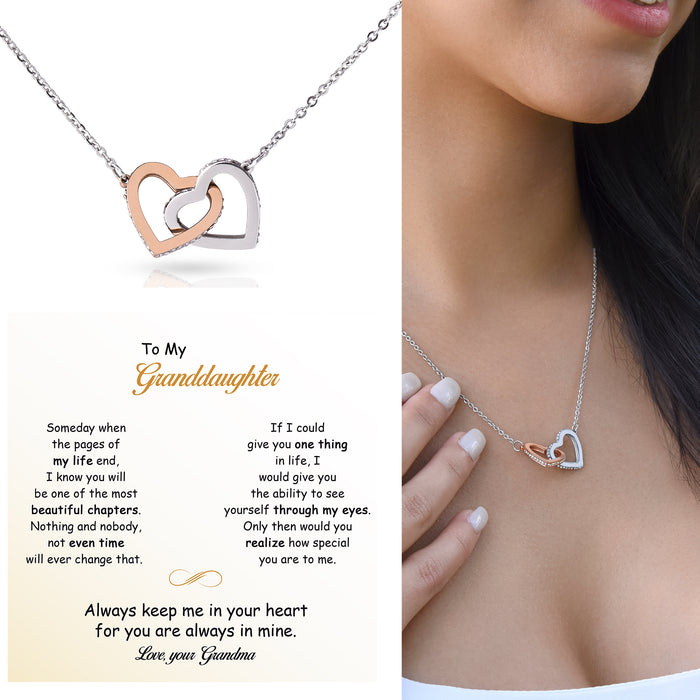 To My Granddaughter, You Are Always In Mine - Gift For Granddaughter From Grandma - Gift For Aunt From Niece, Mother's Day Gift - Interlocking Heart Necklace with Message Card