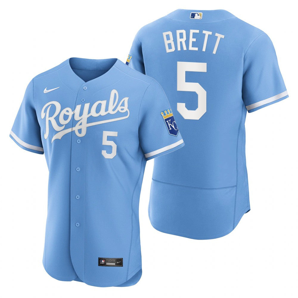 George Brett in 2 early versions of the powder blue jersey.