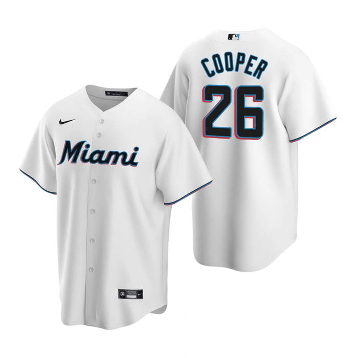 Garrett Cooper Miami Marlins Home White Baseball Player Jersey — Ecustomily