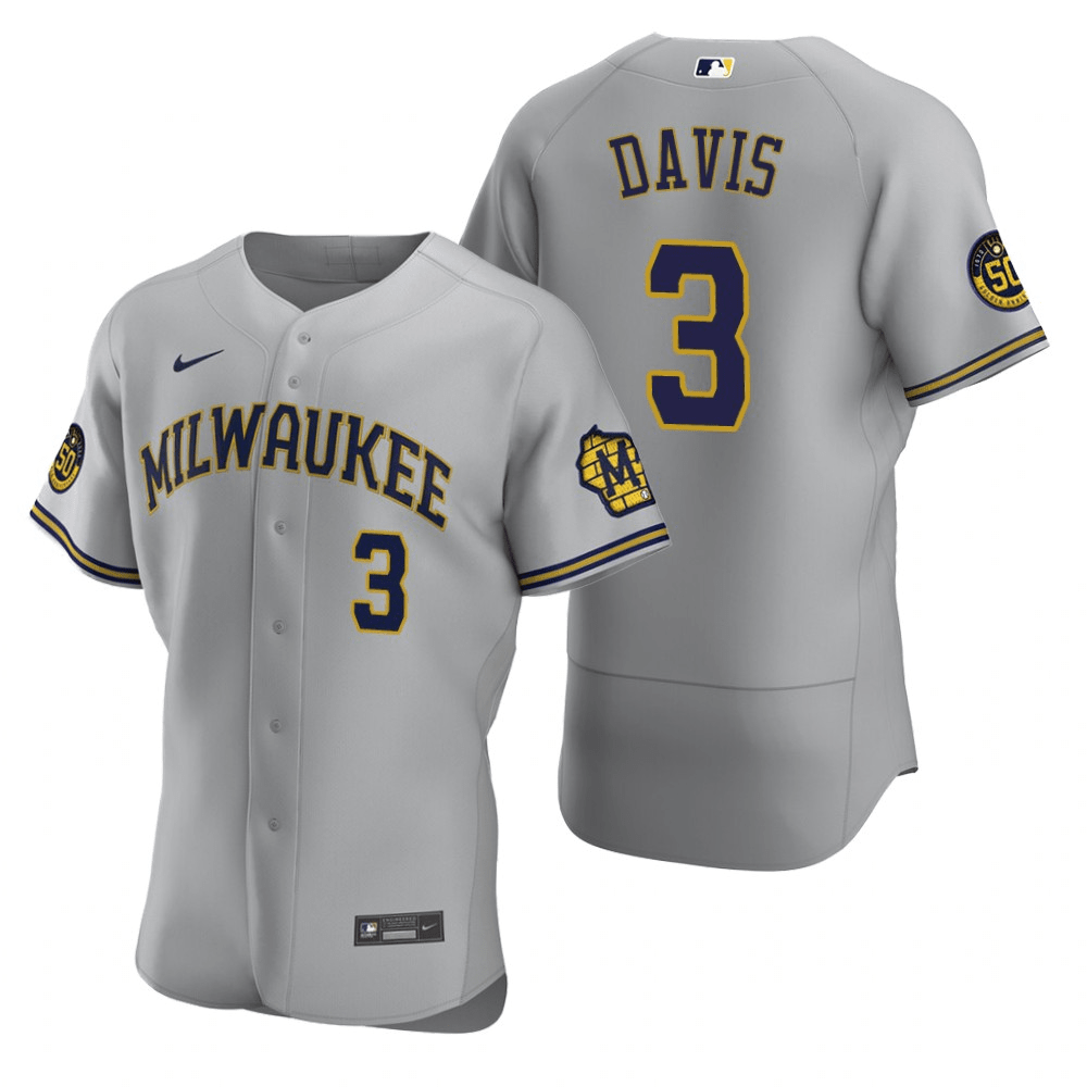 Jonathan Davis Milwaukee Brewers Road Gray Baseball Player Jersey