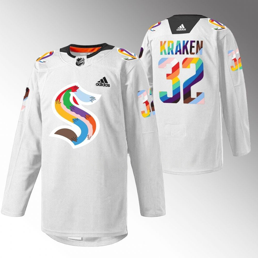 Seattle Kraken 2023 LGBTQ Pride Night Warm Up White Player Swingman Je