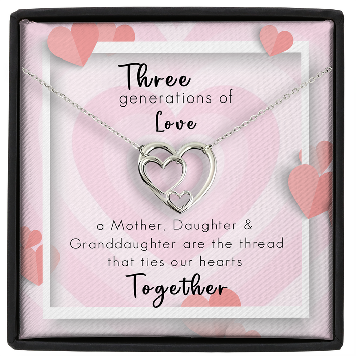 Three Generations Of Love - Gift For Mom, Mother's Day Gift - Generations Heart Necklace with Message Card