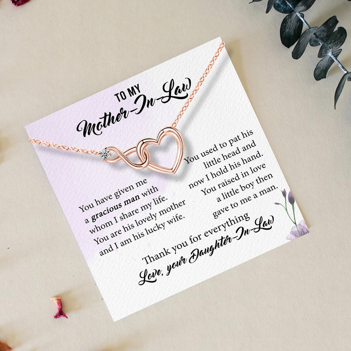 You Raised In Love A Little Boy Then Gave To Me A Man - Gift For Mother-in-law, Mother's Day Gift - Infinity Heart Necklace with Message Card