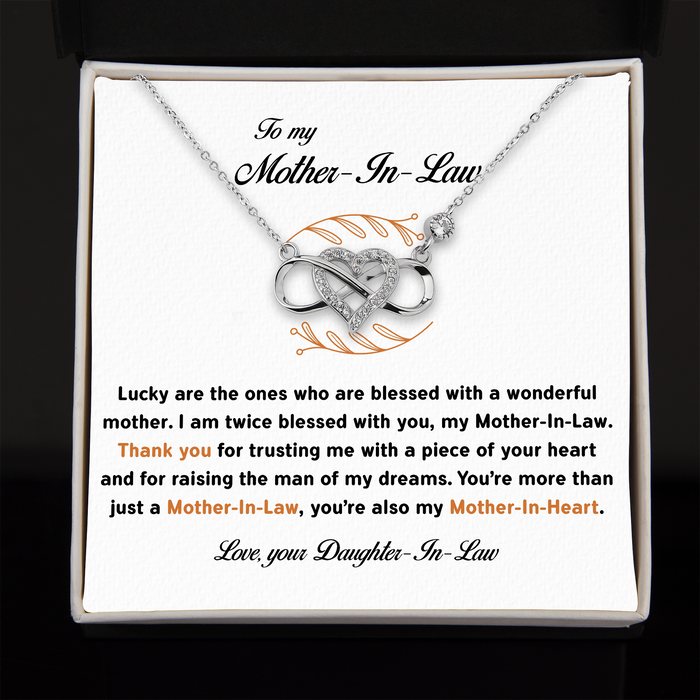 I Am Twice Blessed With You, My Mother In Law - Gift For Mother In Law, Mother's Day Gift - S925 Infinity Heart Necklace with Message Card