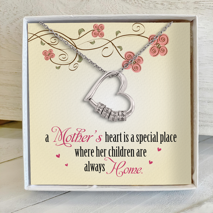 Mother's Heart Is A Special Place - Gift For Mom, Mother's Day Gift - S925 Engraved Names Necklace with Message Card