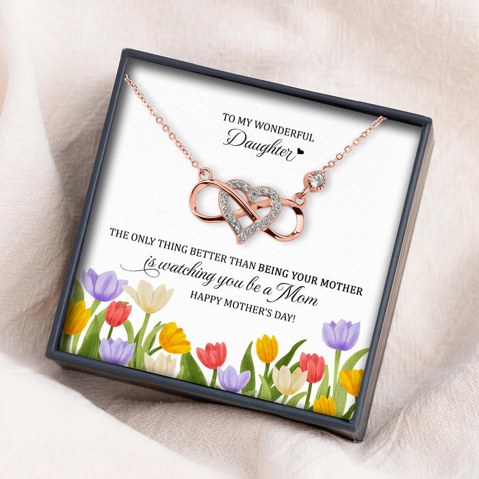 Happy Mother's Day To My Wonderful Daughter - Gift For Daughter, Mother's Day Gift - S925 Infinity Heart Necklace with Message Card