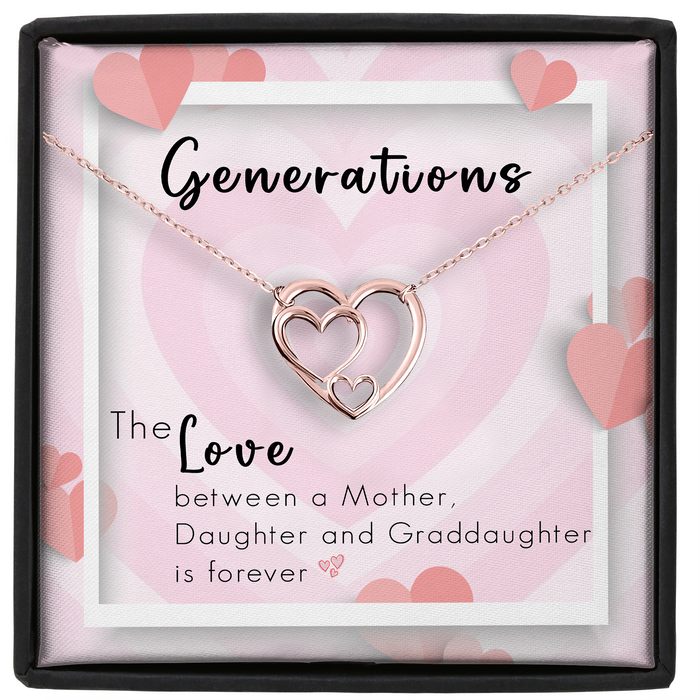 The Love Between A Mother, Daughter & Granddaughter - Gift For Mom, Mother's Day Gift - Generations Heart Necklace with Message Card