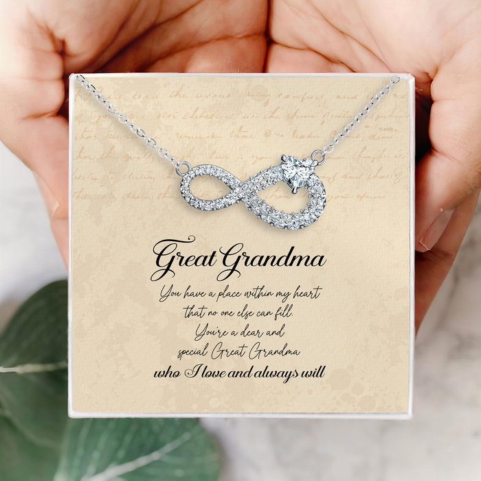 Great Grandma Who I Love You And Always Will - Gift For Great Grandma, Mother's Day Gift - S925 Infinity Necklace with Message Card