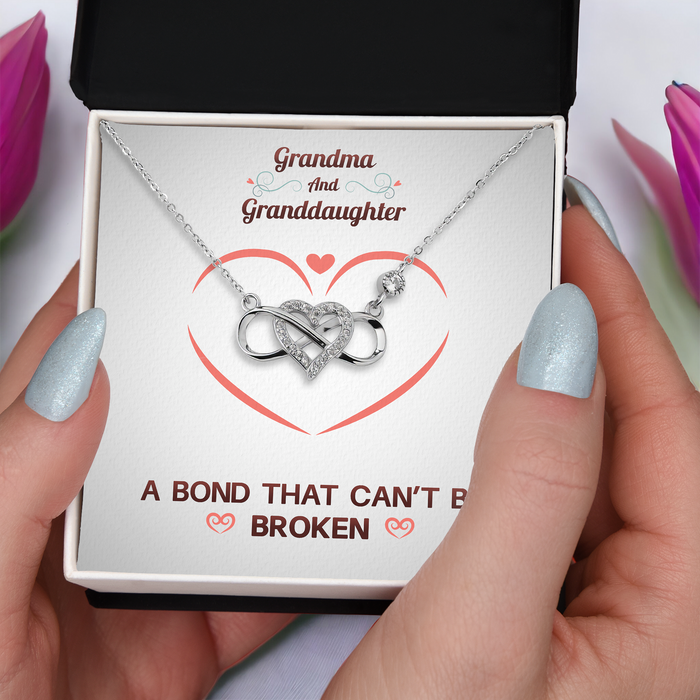 Grandma And Granddaughter, A Bond That Can't Be Broken - Gift For Grandma, Gift For Granddaughter - S925 Infinity Heart Necklace with Message Card