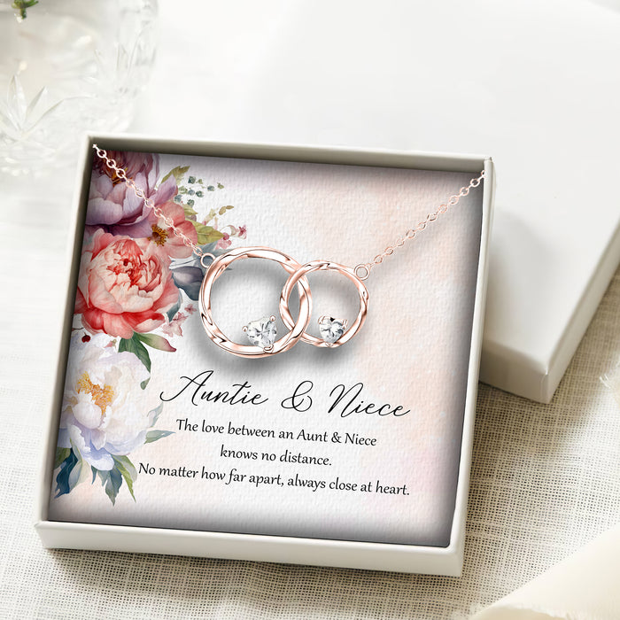 The Love Between An Aunt & Niece Knows No Distance - Gift For Aunt From Niece, Mother's Day Gift - S925 Double Circles Necklace with Message Card
