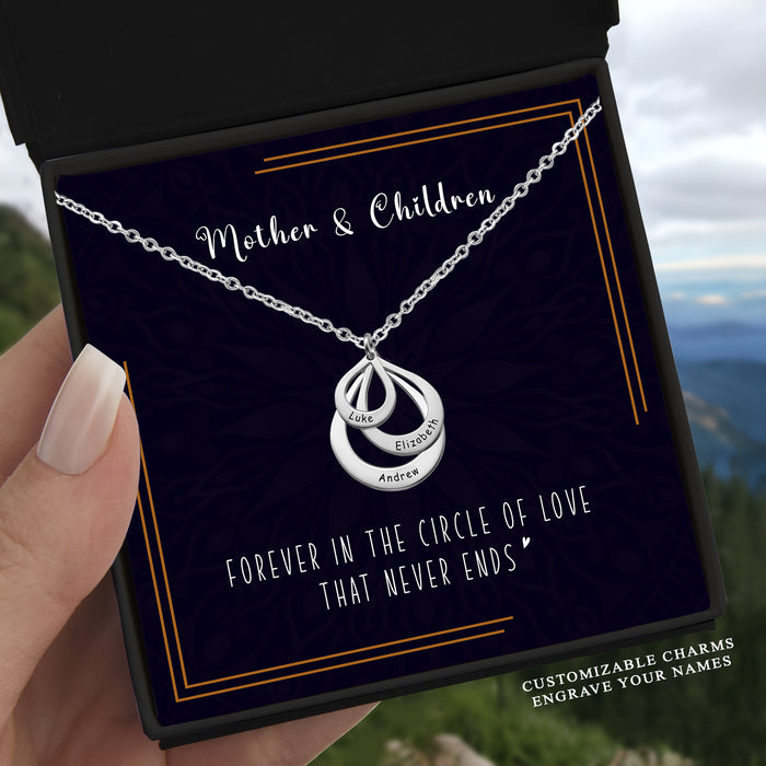 Forever In The Circle Of Love - Gift For Mom, Mother's Day Gift - Engraved Names Drop Necklace with Message Card