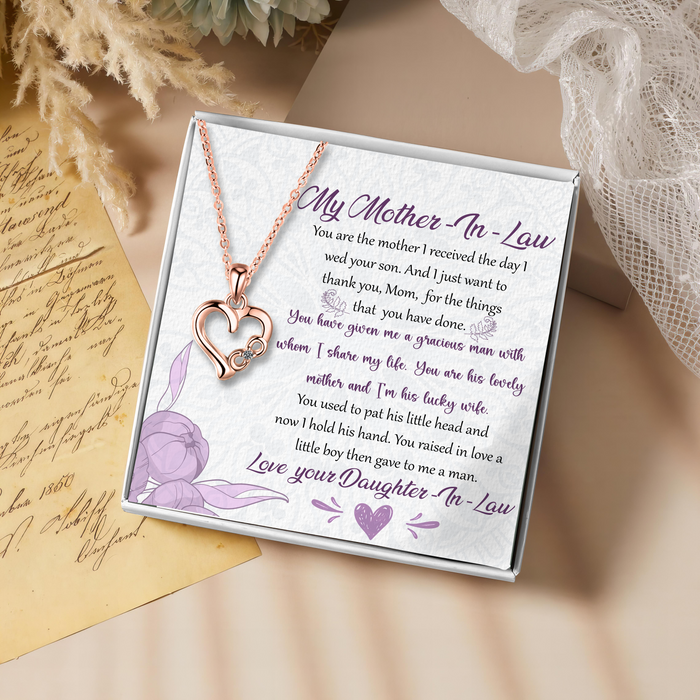 Your Are The Mother I Received The Day I Wed Your Son - Gift For Mother-in-law, Mother's Day Gift - Heart w Infinity Necklace with Message Card