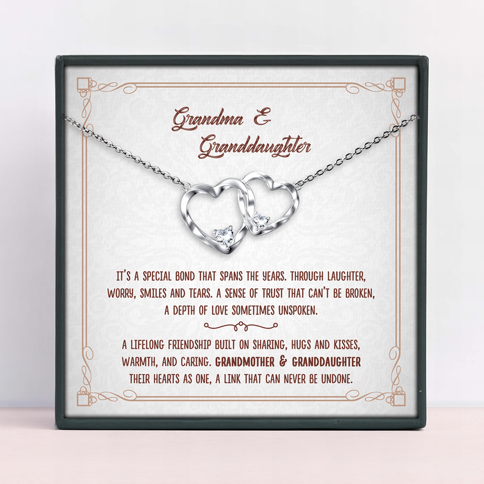 Grandma And Granddaughter Their Hearts As One, A Link That Can Never Be Undone - Gift For Grandma, Granddaughter, Mother's Day Gift - S925 Double Hearts Necklace with Message Card