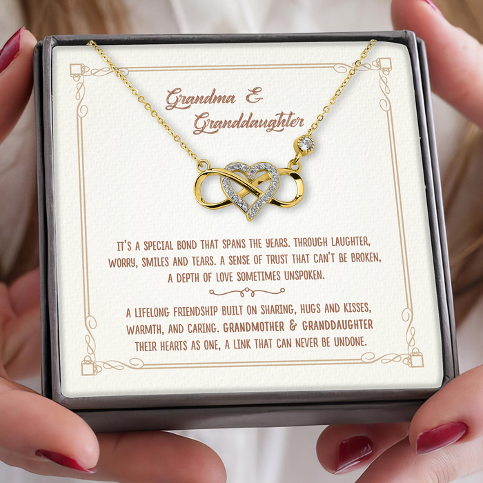 Grandma And Granddaughter, A Link That Can Never Be Undone - Gift For Granddaughter, Gift For Grandma - S925 Infinity Heart Necklace with Message Card