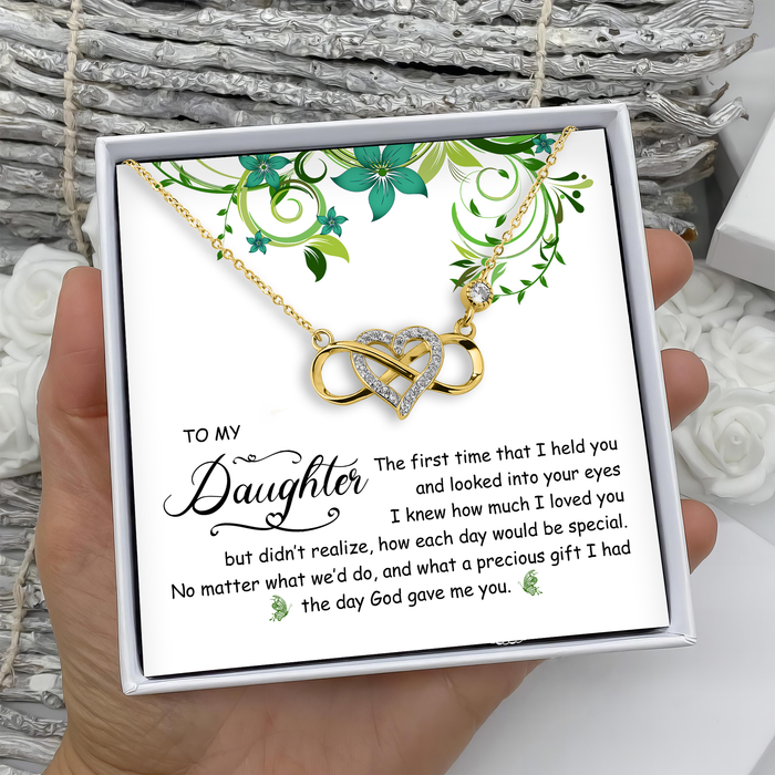 The Day God Gave Me You, My Loving Daughter - Gift For Daughter - S925 Infinity Heart Necklace with Message Card