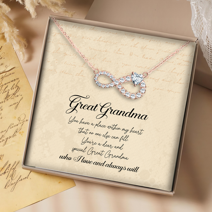 Great Grandma Who I Love You And Always Will - Gift For Great Grandma, Mother's Day Gift - S925 Infinity Necklace with Message Card