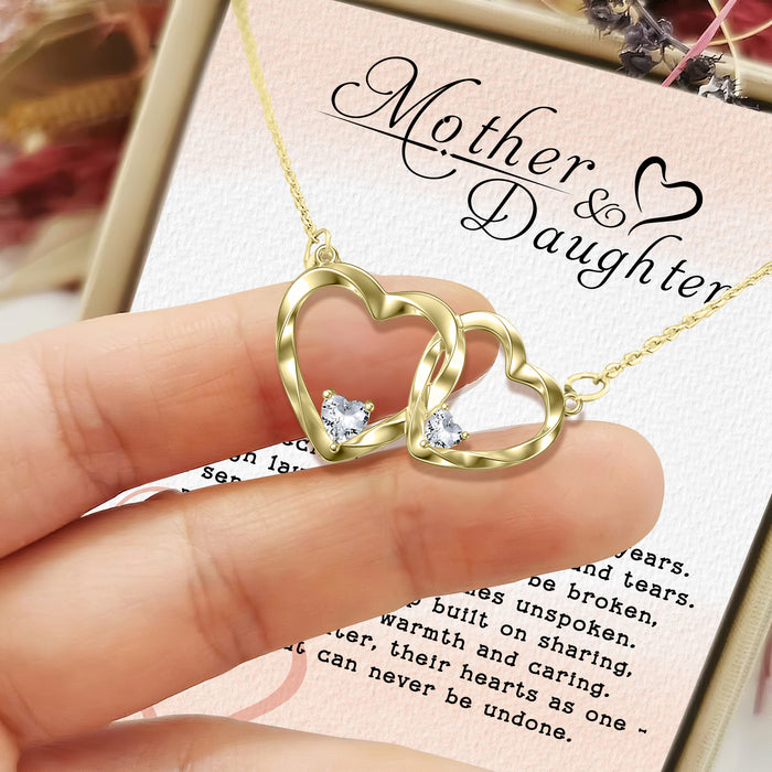 Mother & Daughter, Their Hearts As One A Link That Can Never Be Undone - Gift For Mother, Mother's Day Gift - S925 Interlocking Hearts Necklace with Message Card