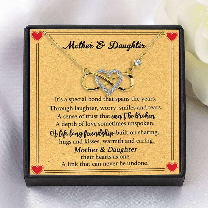 Mother & Daughter, A Link That Can Never Be Done - Gift For Mother, Daughter, Mother's Day Gift - S925 Infinity Heart Necklace with Message Card