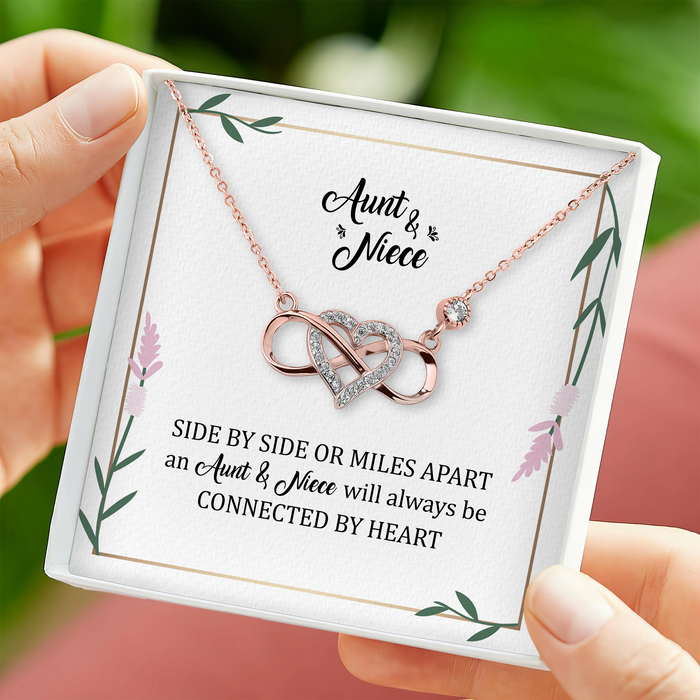 An Aunt And Niece Will Always Be Connected By Heart - Gift For Niece, Gift For Aunty - S925 Infinity Heart Necklace with Message Card
