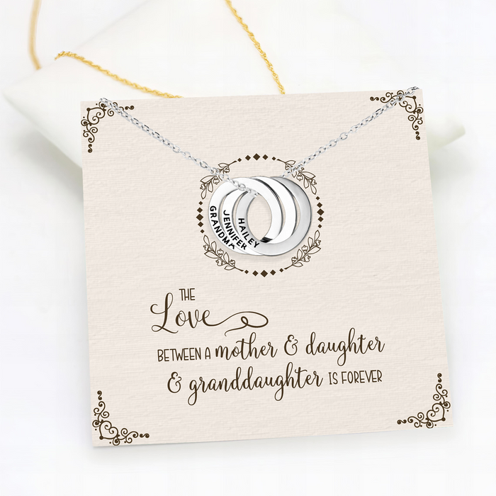 Generations, The Love Between Mother, Daughter & Granddaughter Is Forever  - Mother's Day Gift - S925 Custom Names Chain Necklace with Message Card