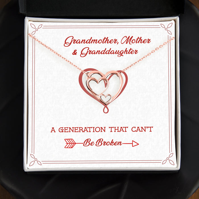 Grandmother, Mother & Granddaughter A Generation That Can't Be Broken - Gift For Family, Mother's Day Gift - S925 Generation 3 Hearts Necklace with Message Card