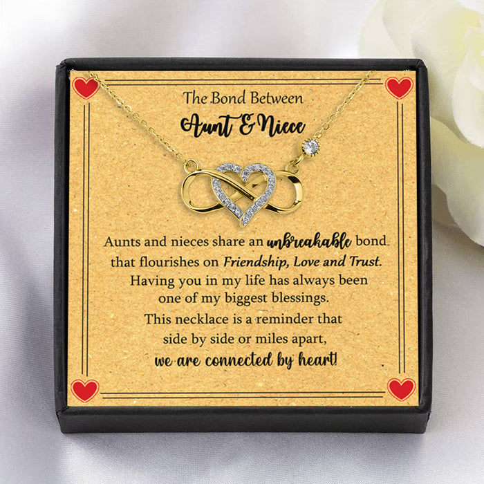 The Bond Between Aunt & Niece, We Are Connected By Heart - Gift For Aunt From Niece, Mother's Day Gift - S925 Infinity Heart Necklace with Message Card