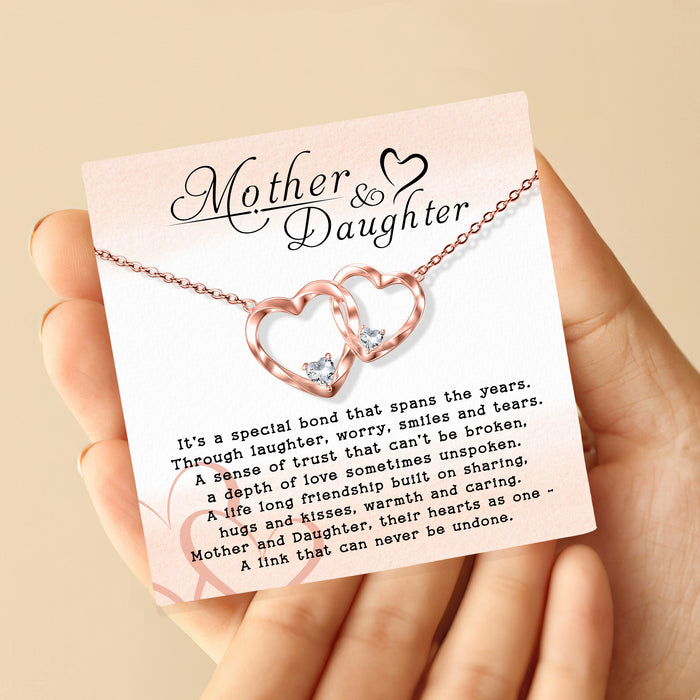 Mother & Daughter, Their Hearts As One A Link That Can Never Be Undone - Gift For Mother, Mother's Day Gift - S925 Interlocking Hearts Necklace with Message Card