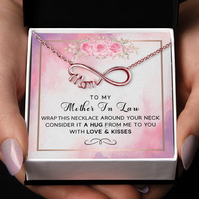 A Hug From Me To You With Love & Kisses - Gift For Mother-in-law, Mother's Day Gift - Infinity Mom Necklace with Message Card