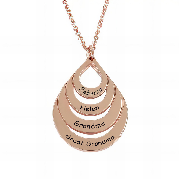Four Generations Of Love - Gift For Mother, Grandmother, Mother's Day Gift - S925 Custom Names Dropshape Necklace with Message Card