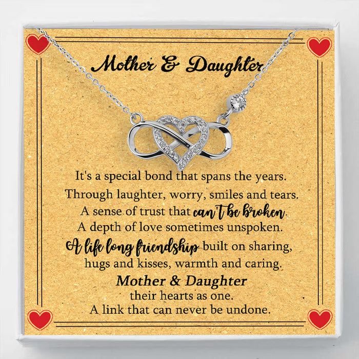 Mother & Daughter, A Link That Can Never Be Done - Gift For Mother, Daughter, Mother's Day Gift - S925 Infinity Heart Necklace with Message Card