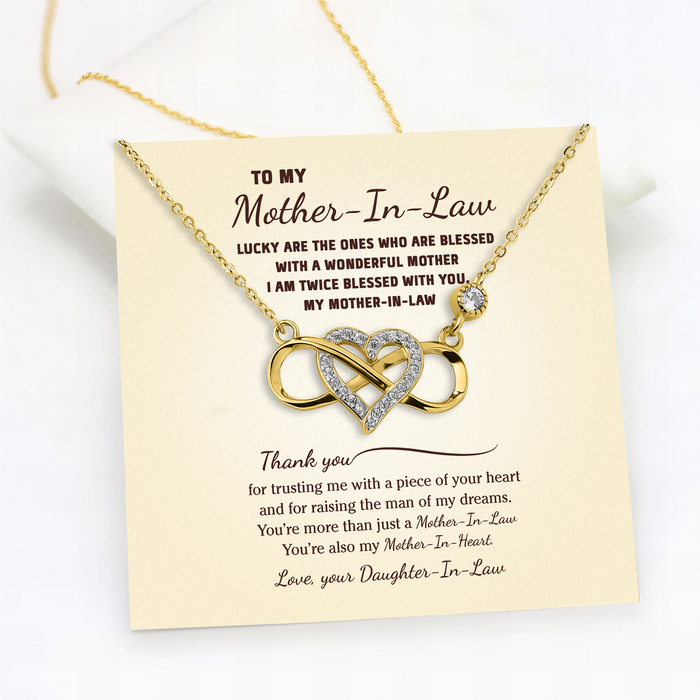 I Am Twice Blessed With You, My Mother In Law - Gift For Mother-In-Law, Mother's Day Gift - S925 Infinity Heart Necklace with Message Card