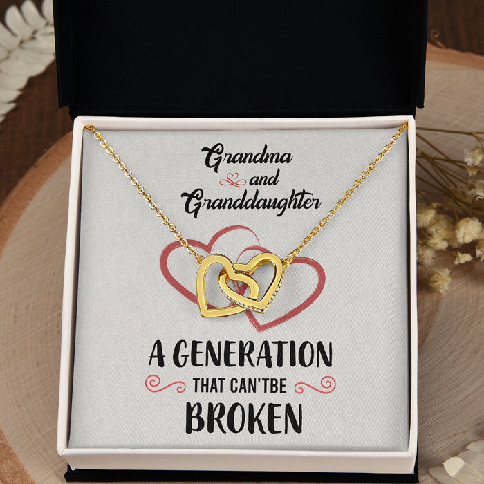 Grandma & Granddaughter A Generation That Can't Be Broken - Gift For Grandma, Granddaughter - Interlocking Heart Necklace with Message Card