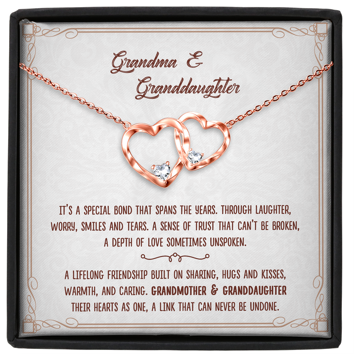 Grandma And Granddaughter Their Hearts As One, A Link That Can Never Be Undone - Gift For Grandma, Granddaughter, Mother's Day Gift - S925 Double Hearts Necklace with Message Card