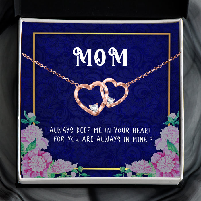 Always Keep Me In Your Heart - Gift For Mom, Mother's Day Gift - Double Heart Necklace with Message Card