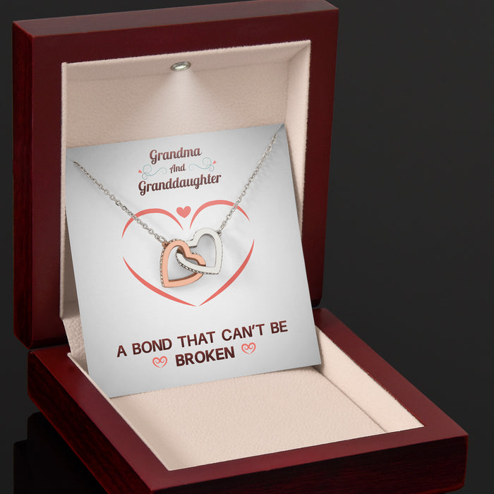 Grandma & Granddaughter A Bond That Can't Be Broken - Gift For Grandma, Granddaughter - Interlocking Heart Necklace with Message Card
