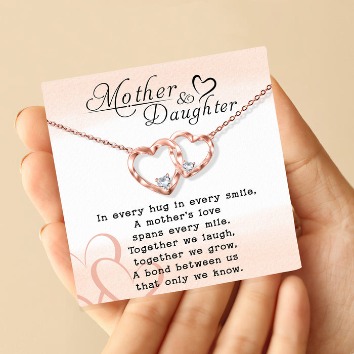 Mother & Daughter, A Bond Between Us That Only We Know - Gift For Mother, Mother's Day Gift - S925 Interlocking Hearts Necklace with Message Card