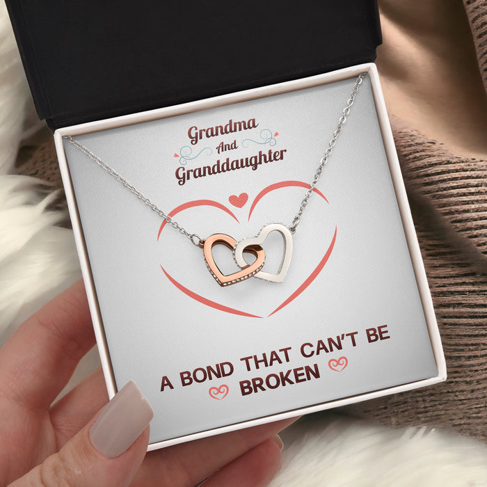 Grandma & Granddaughter A Bond That Can't Be Broken - Gift For Grandma, Granddaughter - Interlocking Heart Necklace with Message Card