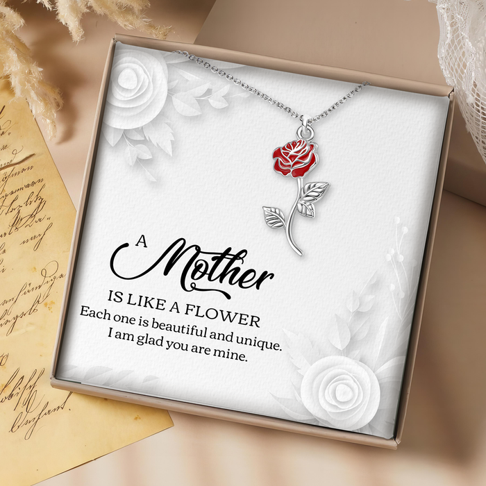 A Mother Is Like A Flower - Gift For Mother, Grandmother, Mother's Day Gift - S925 Rose Flower Necklace with Message Card