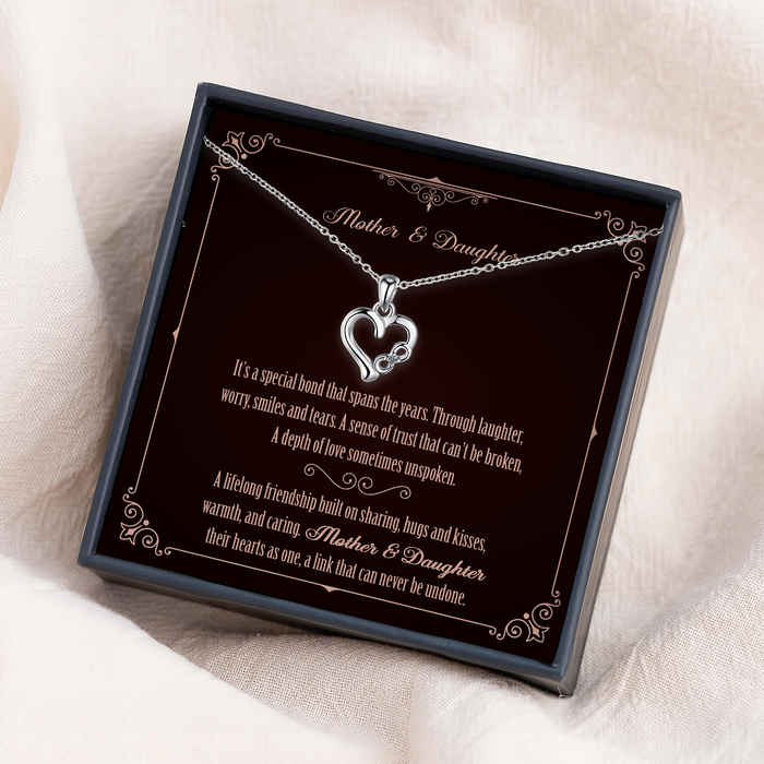 Mother And Daughter A Depth Of Love Somtimes Unspoken - Gift For Mom And Daughter, Mother's Day Gift - S925 Dainty Chain Necklace with Message Card