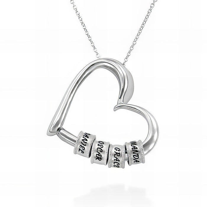 All Love Begins And Ends There - Gift For Mom, Mother's Day Gift - Engraved Names Heart Necklace with Message Card
