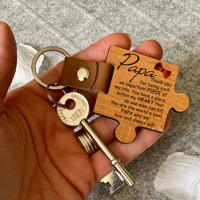 Papa, Thank You For Being Such An Important Piece Of My Life - Gift For Dad, Father's Day Gift - Wooden Puzzle Keychain