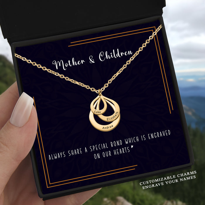 Always Share A Special Bond - Gift For Mom, Mother's Day Gift - Engraved Names Drop Necklace with Message Card