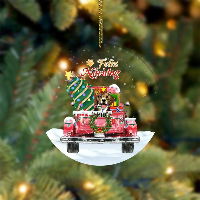 Feliz Navidog - Personalized Round Acrylic Ornament - Christmas Gift For Dog Lovers