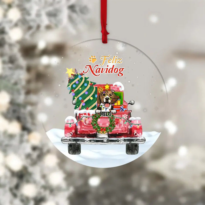 Feliz Navidog - Personalized Round Acrylic Ornament - Christmas Gift For Dog Lovers