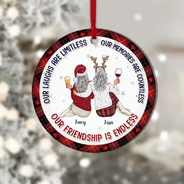 Our Laughs Are Limitless - Personalized Round Ornament - Christmas Gift For Best Friends, BFF, Sisters