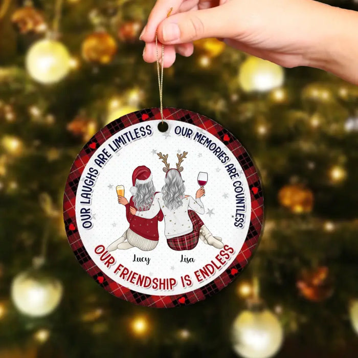 Our Laughs Are Limitless - Personalized Round Ornament - Christmas Gift For Best Friends, BFF, Sisters