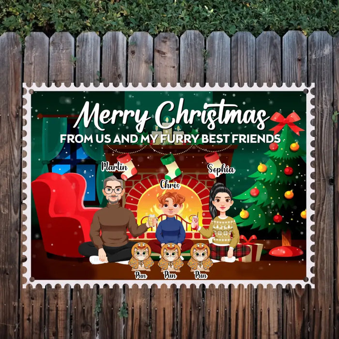 Merry Christmas From Us And My Furry Bestfriends - Personalized Metal Sign - Christmas Gift For Family