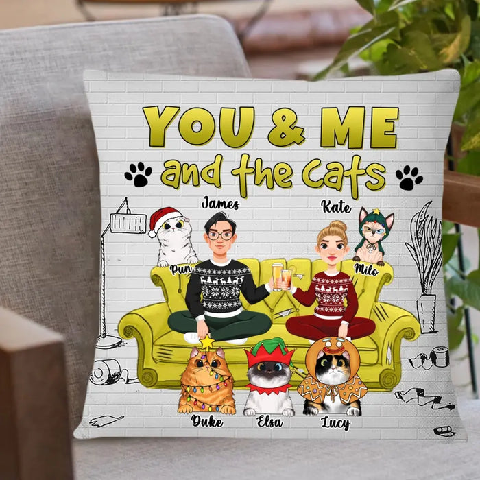 You & Me And The Cats - Personalized Pillow - Christmas Gift For Cat Lovers