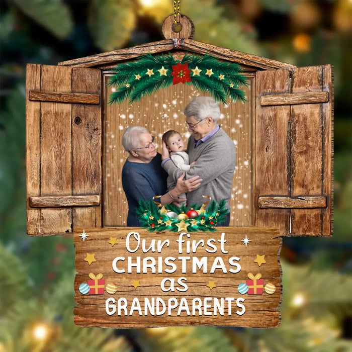 Custom Photo Our First Christmas As Grandparents 2023 - Personalized Shaped Wood Ornament - Christmas Gift For Grandparents
